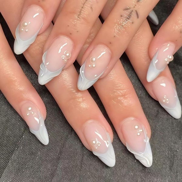 Yabonica 24Pcs Pink Press On Nails Medium Almond,Acrylic Nails Press