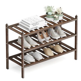 Dranixly Shoe Rack, 3-Tier Bamboo Stackable Shoe Shelf Storage Organizer, Shoe Stand for Closet, Entryway, Hallway, Bathroom and Living Room（Mocha）