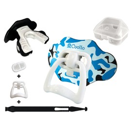 COOLLO SPORTS Football Mouth Guard Lip Guard 3-in-1 Transformer Pacifier Football Sports Lip Protector for Adults & Youth USA Flag & Fangs Mouthpiece (Case Included) (Camo -Blue (Two Layers))