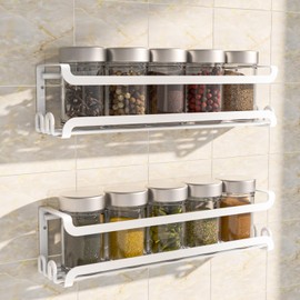 LUCYCAZ 2 Pack Wall Mounted Spice Rack for Spice Jars & Seasonings (White)