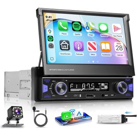 7 Inch Single DIN Flip Out Car Stereo with Wireless CarPlay & Android Auto-IPS Touchscreen, Bluetooth 5.0, Backup Camera, SWC, FM/AM Radio, Type-C Fast Charging | Universal Fit