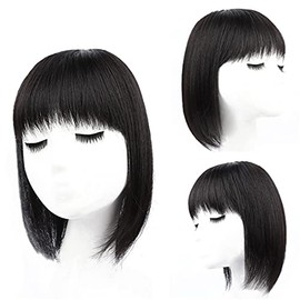 Peluquería con clip para cabello humano real con flequillo para adelgazar el cabello, 20,32 cm, color negro
