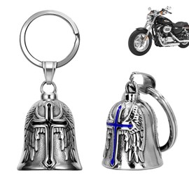 XNZMYN Pack of 2 Guardian Bell Motorcycle Bells, Stainless Steel Motorcycle Bell Lucky Charm, Motorcycle Bell Hanger Chrome for Motorcycle Accessories or Key Chain (Blue + Black), Blue and black