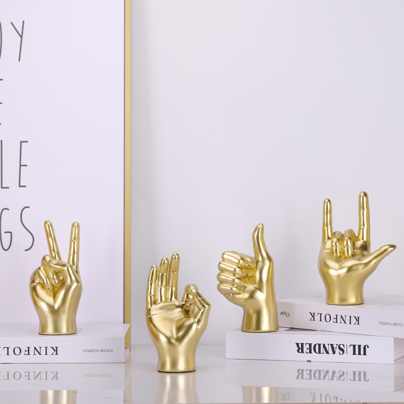 DOVDOV Peaceful Hand Gesture, Gold Hand Decoration, Gold Finger Figurine