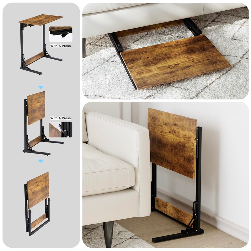SUNBURY C Shaped End Table, TV Tray, No Assembly Required,