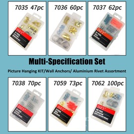 Picture Hanging Kit, Picture Hooks, Assorted Nails, Wire, Picture Frame Fixing, Assorted Picture Hangers Set for Mirrors, Picture Frames, Decoration and Paintings, 47 Pieces