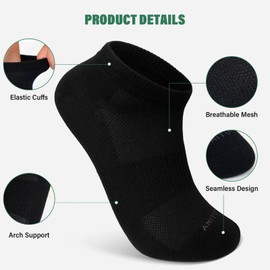 ZAKASA Bamboo Viscose Ankle Socks: No Show Low Cut Socks for Men Women Breathable Thin Athletic Running Workout Sports 6 Pairs Black
