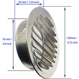 FDXGYH 3 Inch Round Air Vent Stainless steel Louver Grille Cover White Soffit Vent with Built-in Screen Mesh for Kitchen/Bathroom/Study-Room/Office Ventilation