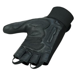 Leather Palm Wheelchair Gloves, Half Fingers with Full Thumb Disability, Mobility Gloves for Men and Women (Small, Black)
