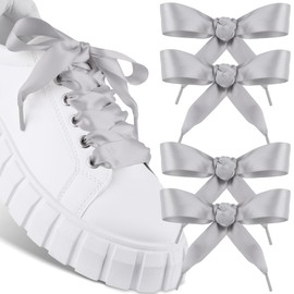 SULPO Flat Satin Ribbon Shoelaces - Ribbon Shoelaces for Girls - Satin Shoe Laces Ideal for Sneakers - Coquette Aesthetic Shoelaces - 90-120 cm, gray