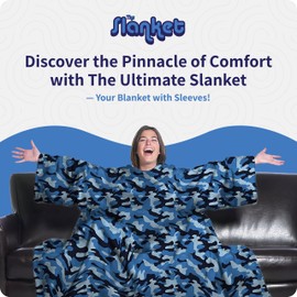Slanket Blanket with Sleeves - The Ultimate for Women & Men - Adults’ Blanket with Foot Pocket & Hand Pocket - Lightweight, Plush, & Soft Oversized Fleece Blanket Robe - 60”W x 80”L, Blue Camo