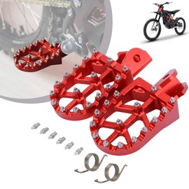 Dirt Bike Footrests, Motorcycle CNC Aluminium Alloy Wide Footrests with Springs for Sur Ron Light Bee Electric Bicycle CRF150F CRF230F 2003-2019 Red