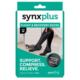 SynxBody Flight Compression Socks for Women & Men - These Flight Socks Help Prevent Deep Vein Thrombosis (DVT) During and After Flight (Black, Large)