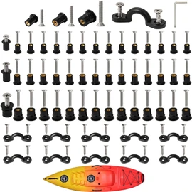 52 Pairs M4 M5 M6 Neoprene Well Nuts and Kayak Pad Eye Kit w/Screw, Kayak Bolts Well Nut Kit for Kayak Motorcycle Boat, Nylon Bungee Deck Loops Tie Down Eye for Securing Elastic Ropes Paddles Nets