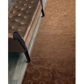 12 FT Long Non-Slip Washable Carpet Runner Rug with Rubber Backing, Brown (26" X 12'), Custom Floor Mat for Kitchen Hallway Stairs Bedroom Bathroom Entryway, Your Choice of Length, Scroll Pattern