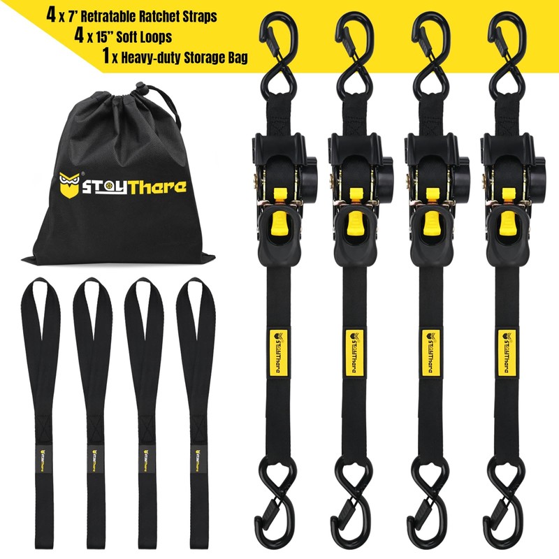 Stay There Retractable Ratchet Straps (2-Pack) - 1 Inch x