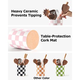 Swkien Utensil Holder，7.2 Inch Checkered Utensil Holder, Ceramic Cooking Utensil Spoon/Spatula Holder for Countertop, Kitchen Decor and Accessories for counte(Purple)