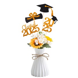 Class of 2025 Graduation Decoration Centerpieces for Tables, 2025 Graduation Table Double-Sided Toppers Party Centerpiece Sticks Party Supplies (16 PCS, Orange & Black)