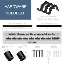 Byondeth Latest Curtain Rods for Windows 28 to 144 Inches Length Adjustable 1 Inch Diameter Window Heavy Duty Curtain Rod with Aluminium Finials Set for Outdoor, Farmhouse, Bedroom, Living Room, Black