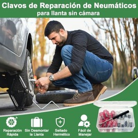 20Pzs Clavos de Reparación de Neumáticos 2 Tamaños, Kit de Clavos de Goma para Parchar Llantas con Destornillador, Tornillo Clavo Sellador para Llantas sin Cámara de Carro Auto Moto Vehículo Eléctrico