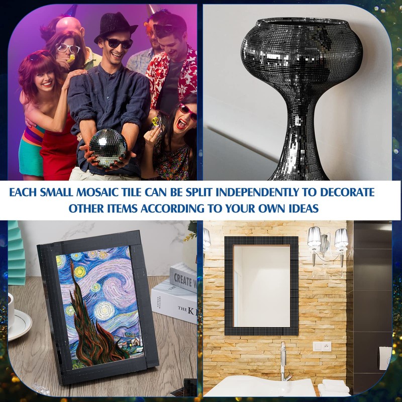 Self-Adhesive Disco Mirror Tiles Mosaic Tiles for DIY Craft Projects,