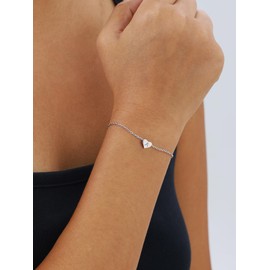 ChicSilver Womens Heart Bracelet 925 Sterling Silver Simple Letter C Alphabet Heart Charm Bracelet Dainty Heart Initial Bracelet