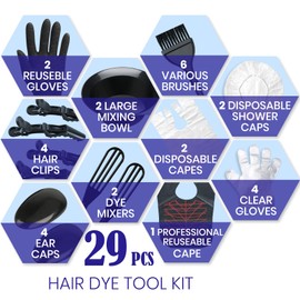 Superhairpieces Deluxe 29 Pieces Hair Dye Coloring Kit, Including Hair Tinting Bowl, Dye Brush, Hair Dye Comb, Dyeing Cape, Ear Cover, Hairdressing Clips, Disposable Hair Cape Gloves, Dye Paste Mixer for DIY Salon Hair Dye Tool