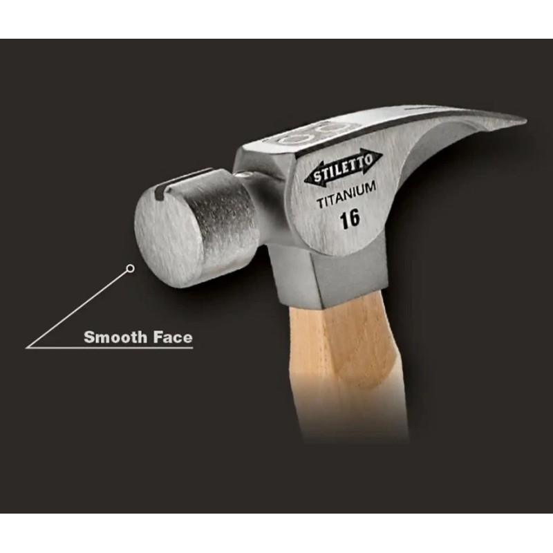 Stiletto TI16SC 16 Oz. Titanium Smooth Face Hammer, 18"Curved Hickory
