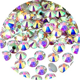 NCB 2000pcs Flatback Round Glass Nail Art Rhinestones Crystal for DIY Making Accessories Shoes, Clothes, Face Art, Bags, Manicure (Crystal AB, SS8 2000pcs)