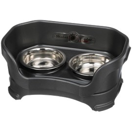 Neater Feeder Deluxe Cat (Midnight Black) - Mess Proof Elevated Bowls, No Tip Non Slip, Stainless Steel Cat Food and Water Dish Stand