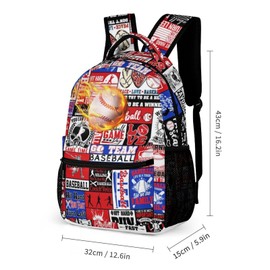ZCJB-WSRY Baseball Backpack with Lunch Box & Pencil Case, 16 Inch Cool Baseball Themed Bookbag, Adjustable Lightweight Large Capacity, Colorful Sport Ball Backpack Set for Kids Girls Boys School