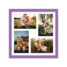 12x12 Inch 4 Opening Photo Collage Frame, Display Four 6x4 Inch Photos, Multi Aperture Family Picture Frame, Purple