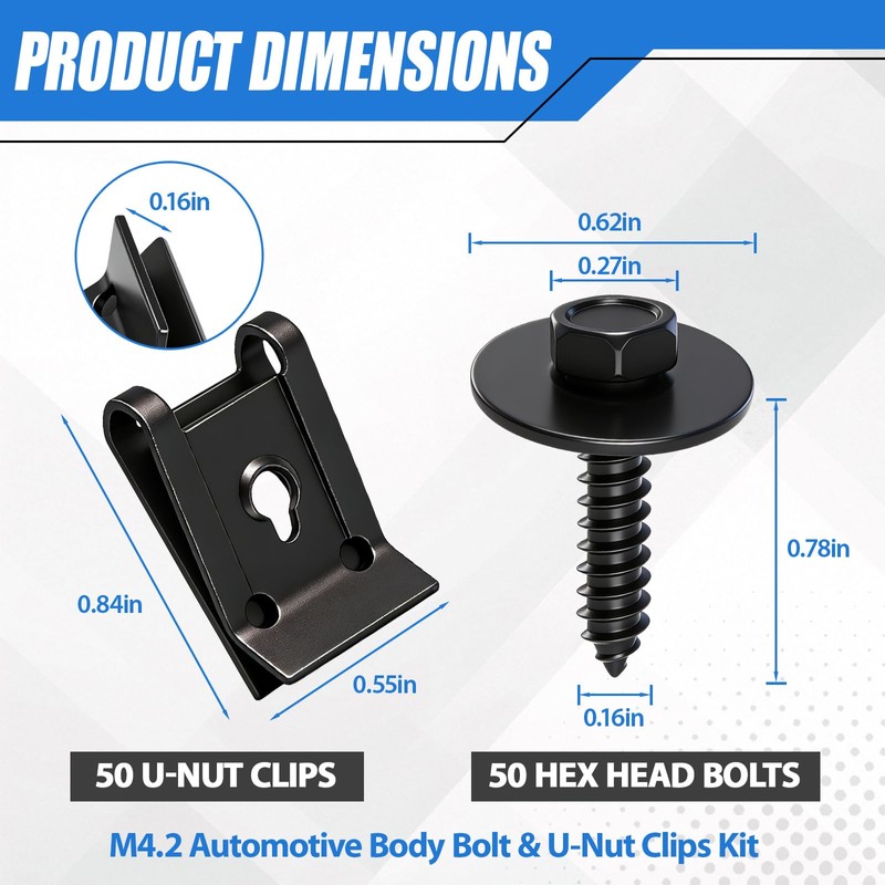 Otoolling 100 Pcs M4.2 U-Nut Clips & Hex Head Screws