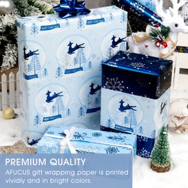 Afucus Christmas Wrapping Paper, Snowflake, Christmas Tree, Reindeer, Merry Christmas Themed Gift Wrap Paper, Cute Mini Rolls for Christmas, Bithdays, Winter Parties (17 Inch X 120 Inch)