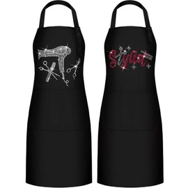 Coume 2 Pcs Hair Stylist Apron Hairstylist Salon Apron with Rhinestone Tools 3 Pockets Waterproof Hairdresser Barber(Pink,Trendy and Simple Style)