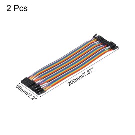 MECCANIXITY Female to Female 40Pin Breadboard Jumper Wire 2.54mm Pitch Ribbon Cable 20cm Long Electronics Breadboard Ribbon Cables for Breadboard Electronic Projects Pack of 2