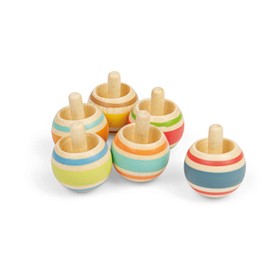 Bigjigs Toys Spinning Tops - 6pcs Wooden Spinner Set, Retro Pocket Money Gifts For Girls & Boys, Classic Kids Party Bag Fillers, Age 3 Years Old +