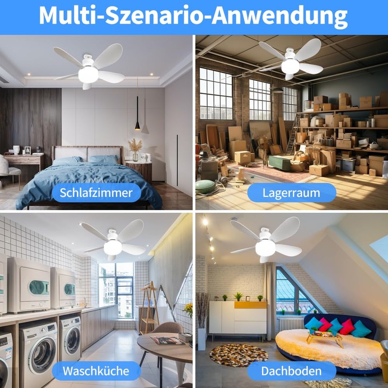 Abnaok Ceiling Fan with LED Light and Remote Control, Bedroom