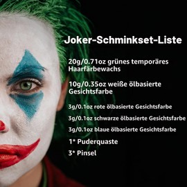 Halloween Joker Clown Make-Up Set with Green Hair Wax and Face Paints