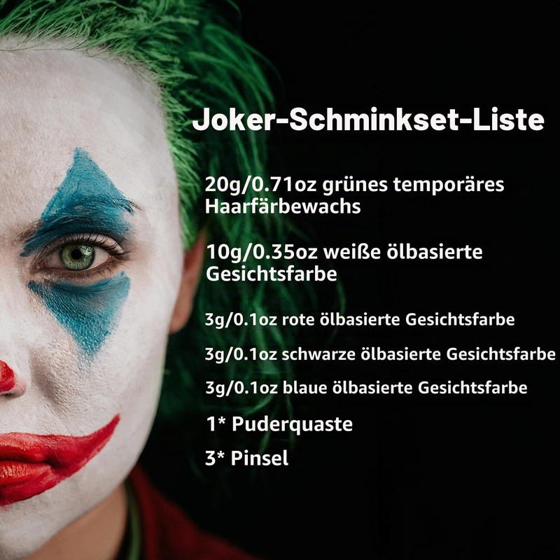 Halloween Joker Clown Make-Up Set with Green Hair Wax and