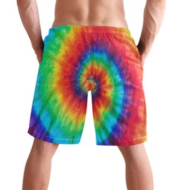 visesunny Colorful Spiral Tie Dye Pattern Mens Swim Trunks Summer Casual Athletic Swimming Short with Mesh Lining