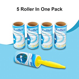 KAV Disposable Sticky Lint Roller With 5 Rolls, 60 Sheets Each 300 Sheets total- Assorted Color Handle - Cat Dog Animal Fur, Pet Hair, Dust Remover From Clothes, Furniture, Bed