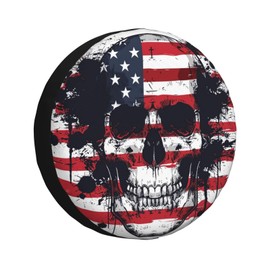 Skull with American Flag Spare Tire Cover, Universal Wheel Tire Cover Funny Skull Skeleton Tire Protectors for Trailer RV SUV Truck Camper 15 Inch