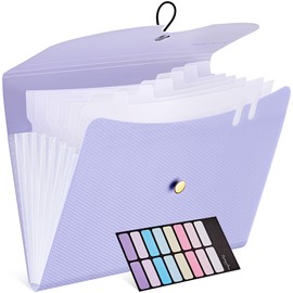 JARLINK 7 Pockets Expanding File Folder, A4 Size Accordion File Folders with 12 Labels, Cute Paper Organizer, Portable Document Organizer for Home College School Office Supplies, Macaron Purple