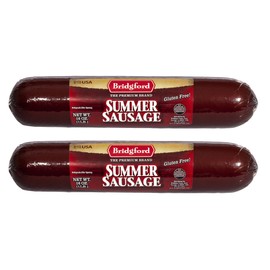Bridgford Summer Sausage 16 oz Pack of 2 - Naturally Smoked Protein-Rich Keto-Friendly Shelf-Stable Snack - Great for Sausage Rolls and on Your Charcuterie Boards