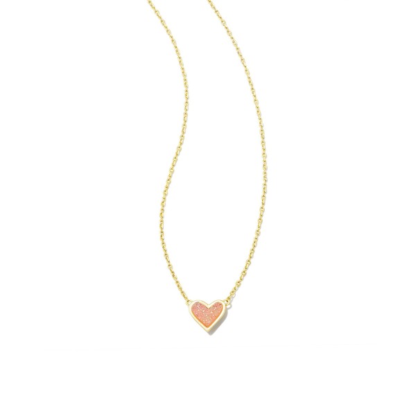 Kendra Scott Framed Ari Heart Short Pendant Necklace Gold Light Pink Drusy One Size