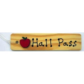 SCHOOL PASSES - AA-911 EGSET4-CAR SET OF 4(HALL, BATHROOM, BOY'S & GIRL'S) MADE IN USA - 8"x2" WOODEN PASS w/HANG LOOP.