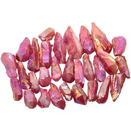 mookaitedecor 1 lb Bulk Irregular Shape Titanium Coated Natural Rock Quartz Crystal Points Raw Crystals for Reiki Healing and Decoration, Red