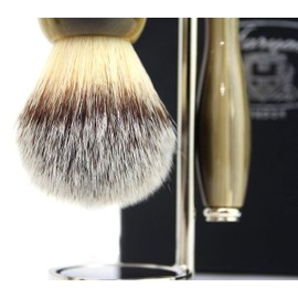 Horn Replica Vintage Style Shaving Gift Set for Men || Synthetic Hair Brush Horn Handle,5 Edge Compatible Razor with Horn Handle & Stainless Steel Stand/Holder