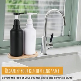 Hethyo Hand Dish Soap Dispenser Set with Tray 16.9oz/500ml Plastic Kitchen Soap Dispenser Set, Pump Bottle Dispenser Set for Kitchen Decor (2 Blank (Black & White))
